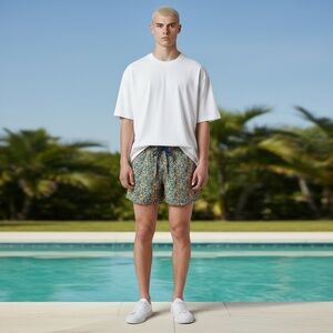 Original Penguin Blue and Orange Patterned Swim Shorts